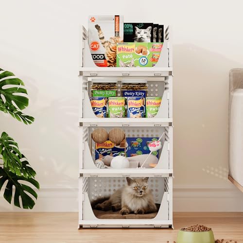 5 Pack Stackable Plastic Storage Basket Foldable Storage Bins S64963