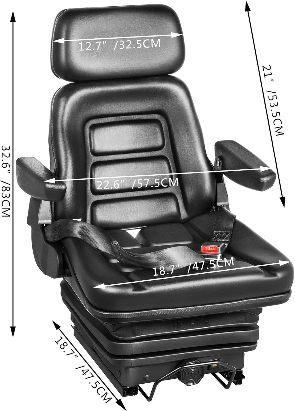 Suspension Seat with Slide Rails, Adjustable Backrest Headrest Armrest, Foldable Heavy Duty R614
