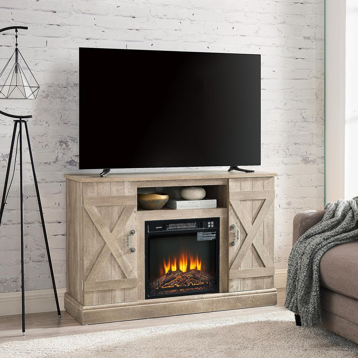 Light Gray Electric Fireplace TV Stand T37753