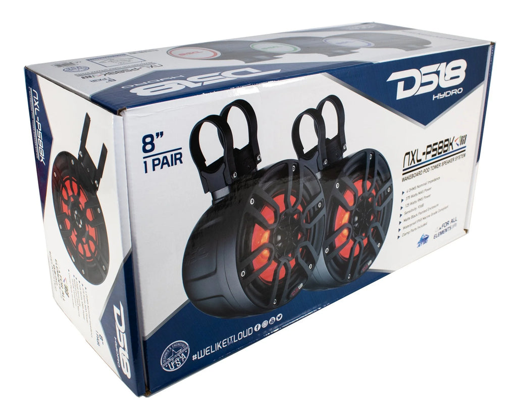 Mini 8" Marine Pod Speakers 750W Black RGB LED A5740