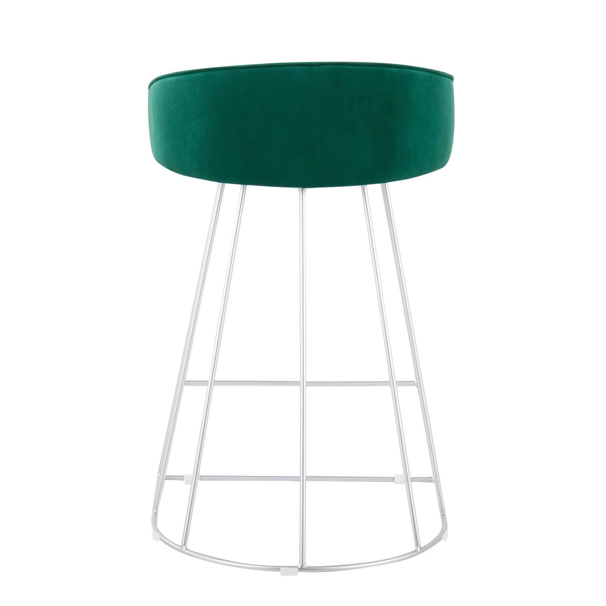 Green Velvet and Silver Steel Counter Height Stool Set of 2 B892
