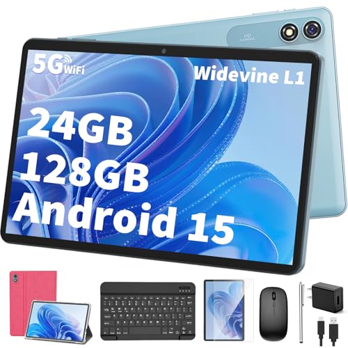 Android 15 Tablet with Keyboard, 26GB+256GB, 10.1 Inch, 8000 mAh, 5G WiFi, Dual Camera, 2 in 1, Black F2848
