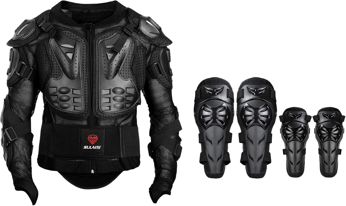 Black Adjustable Motorcycle Protective Jacket and Knee Pads Guard Gear N119012