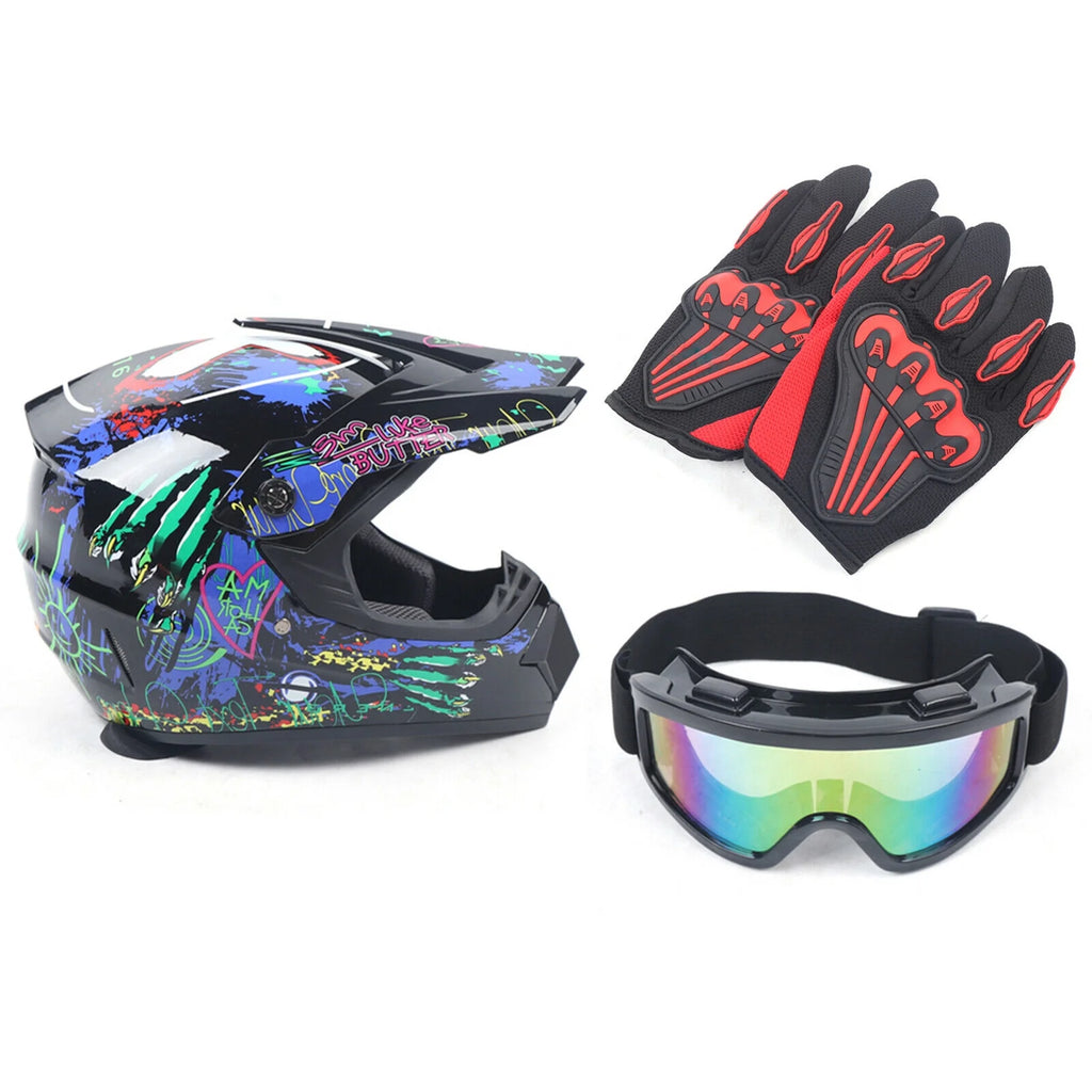 DOT Motocross Helmet Gloves Goggles Combo V4619