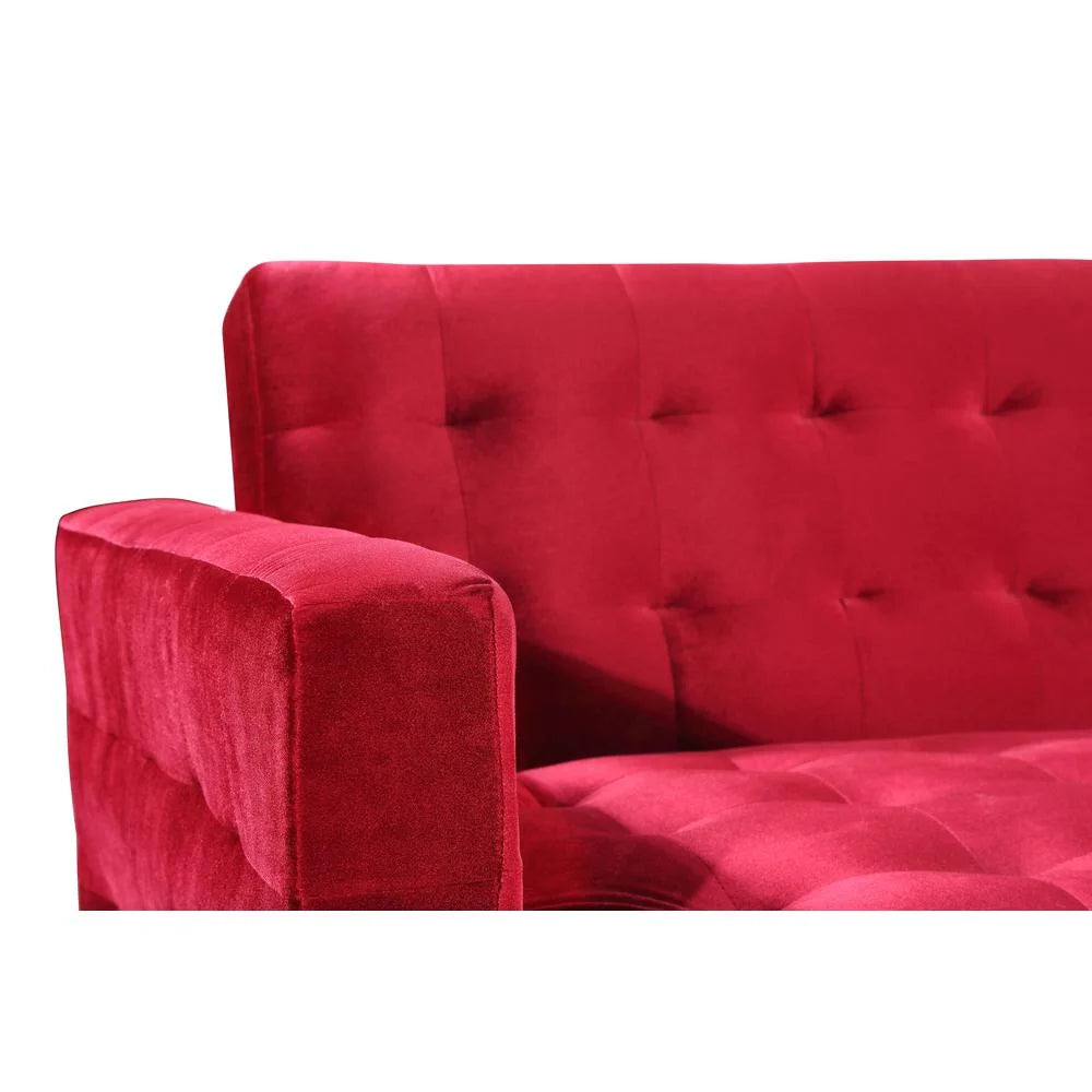 Right Facing Convertible Sectional Sofa Sleeper Bed L Shape Chaise Tufted Velvet Upholstered Red Y9624