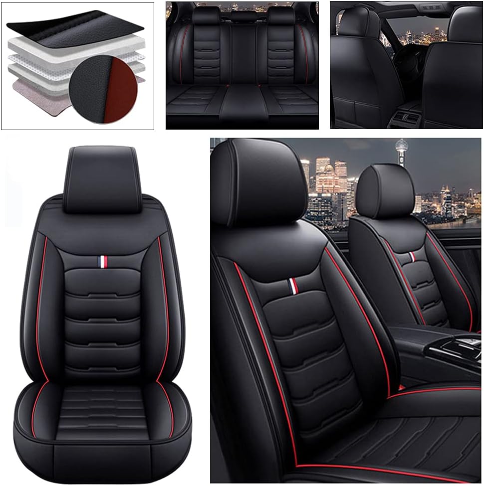 Beige PU Leather Car Seat Covers 5 Seats X63977