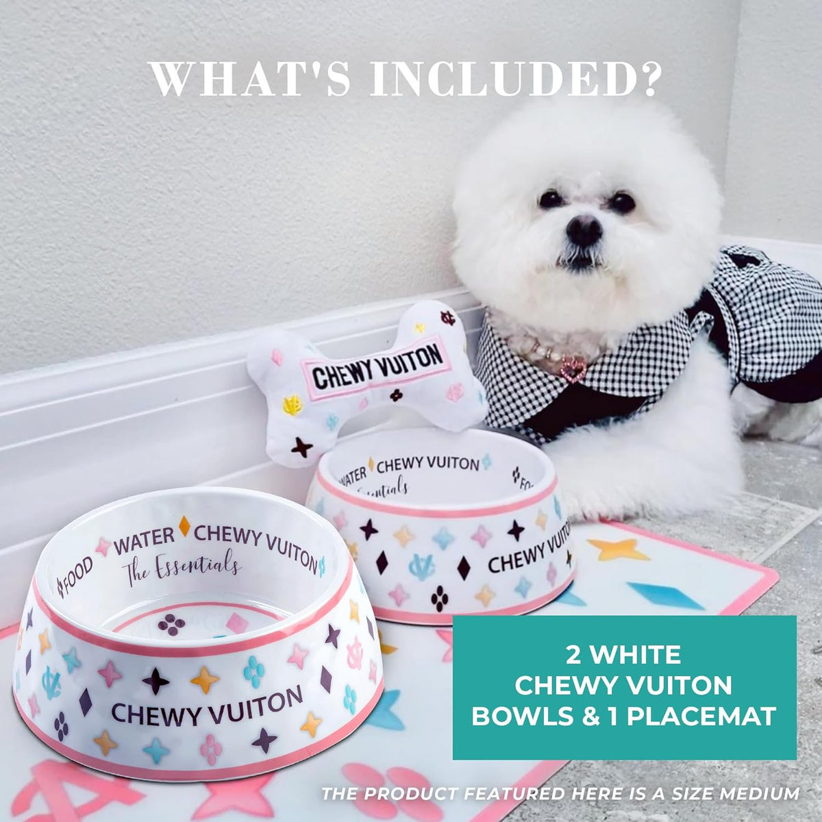 White BPA-Free Non-Skid Dog Bowls with Placemat, Case of 2 O364
