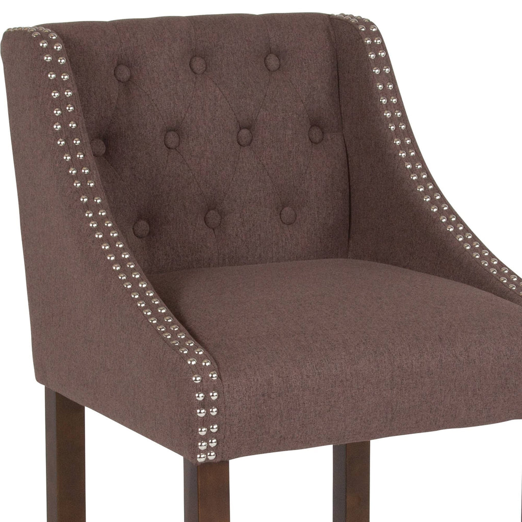 Tufted Walnut Counter Height Stool with Nail Trim I11110