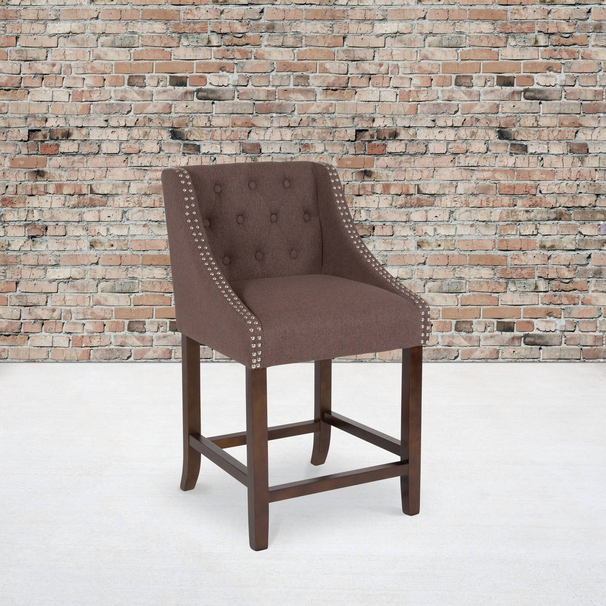 Tufted Walnut Counter Height Stool with Nail Trim I11110