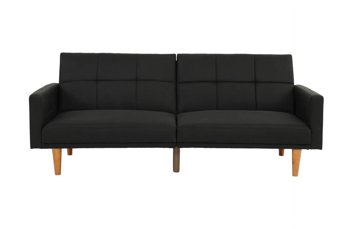 Black Polyfiber Convertible Sofa Couch Bed with Wooden Legs D565