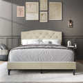 Beige Linen Upholstered Platform Bed V3864