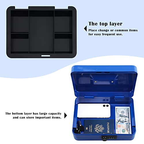 Cash Box with Money Tray and Key Lock, Metal, 13''x9.37''x3.54'', Black Z87665