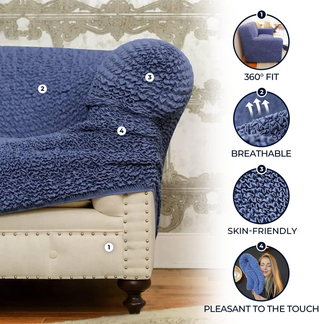 Blue Right-Facing Chaise Sectional Sofa Slipcover Z9018