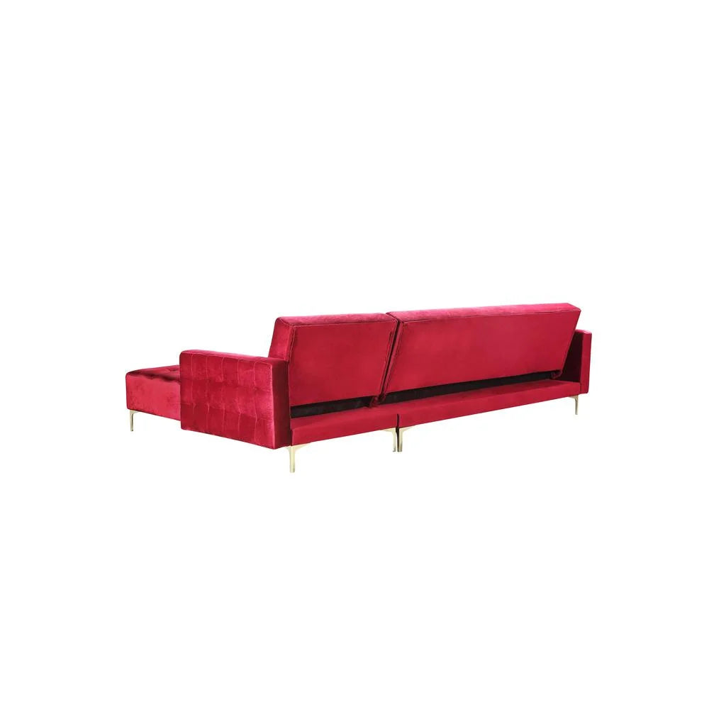 Right Facing Convertible Sectional Sofa Sleeper Bed L Shape Chaise Tufted Velvet Upholstered Red Y9624