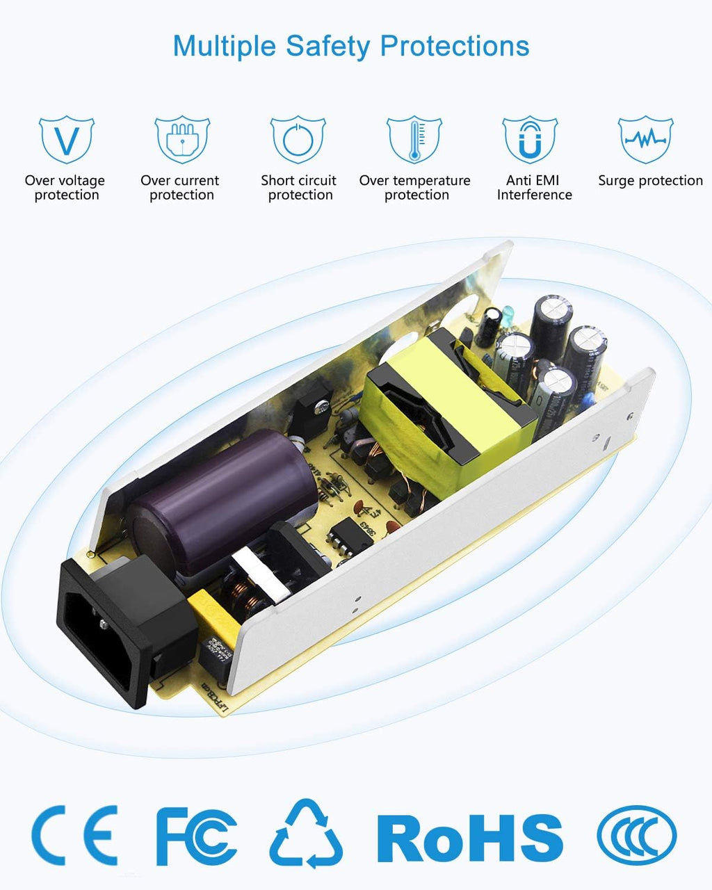 12V 10A Power Supply Adapter 120W Converter 5.5x2.5mm Plug Pack of 5 V93347