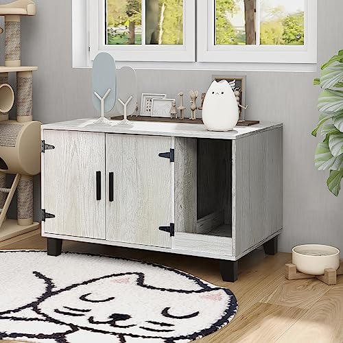 Pine Wooden Cat Litter Box Enclosure K89551