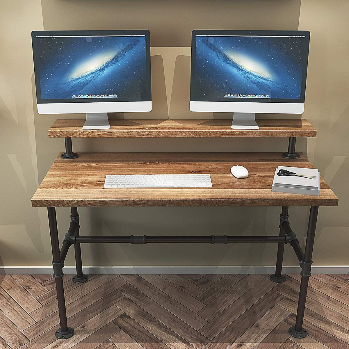 28 Inche Industrial Pipe Table Legs Set with 6-Inch Monitor Shelf Support I705