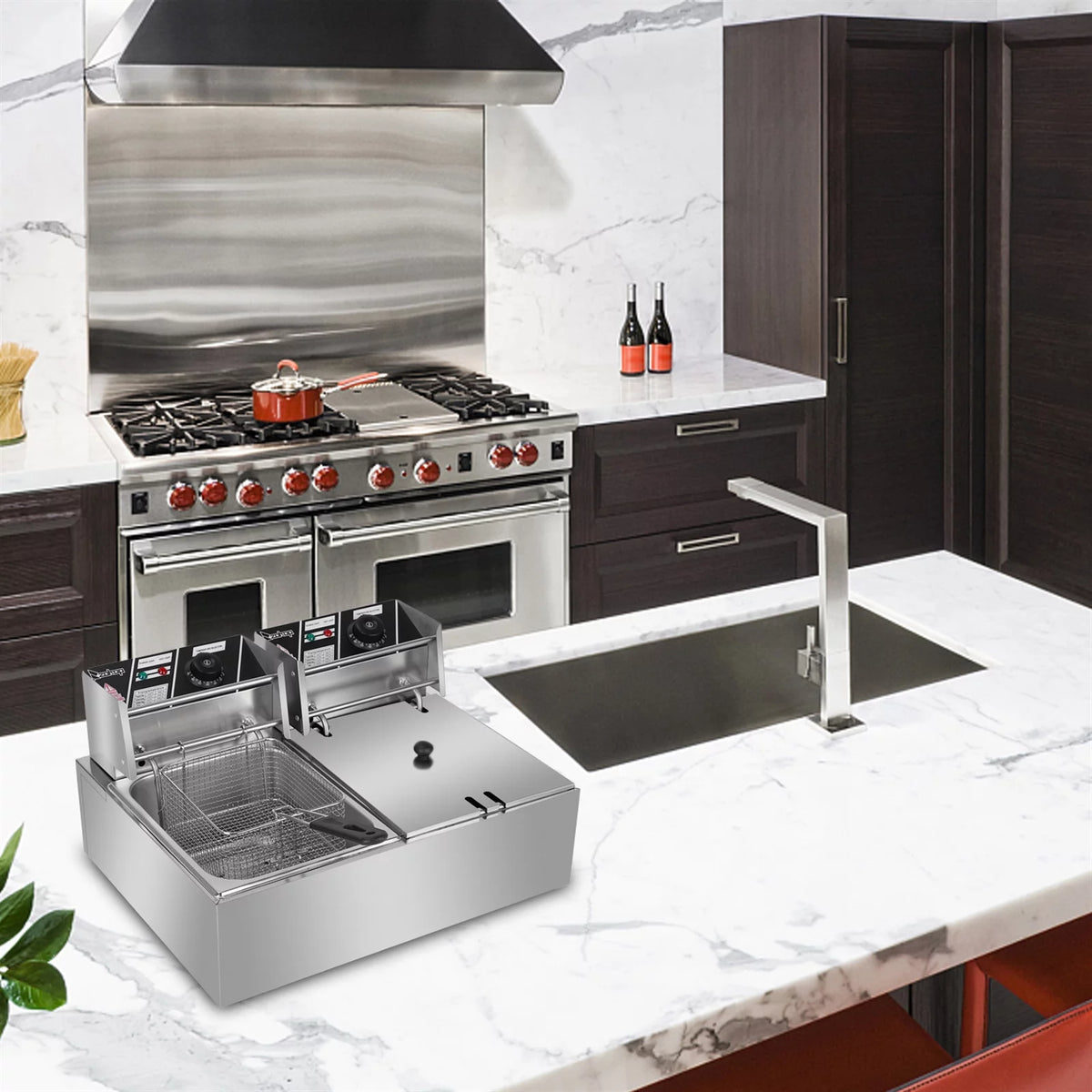 12L 5000W Electric Countertop Deep Fryer Dual Tank Stainless Steel F195839