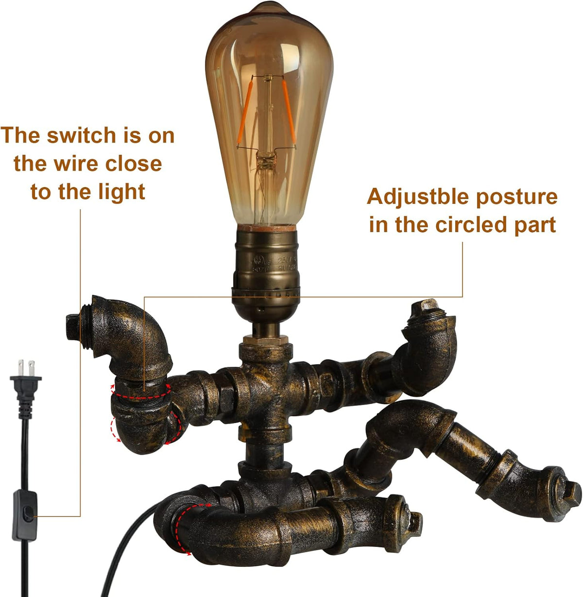 Bronze Metal Pipe Robot Table Lamp V956469