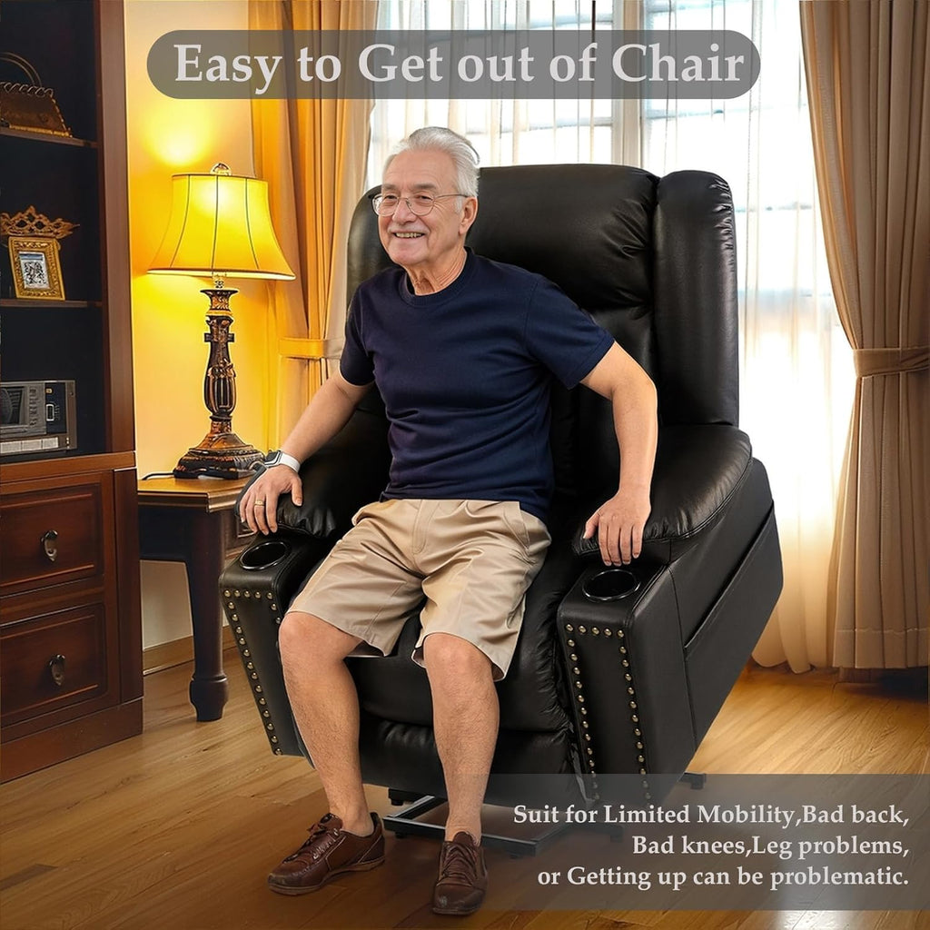 Black Dual Motor Power Lift Chair Recliner with Heat and Massage H47663