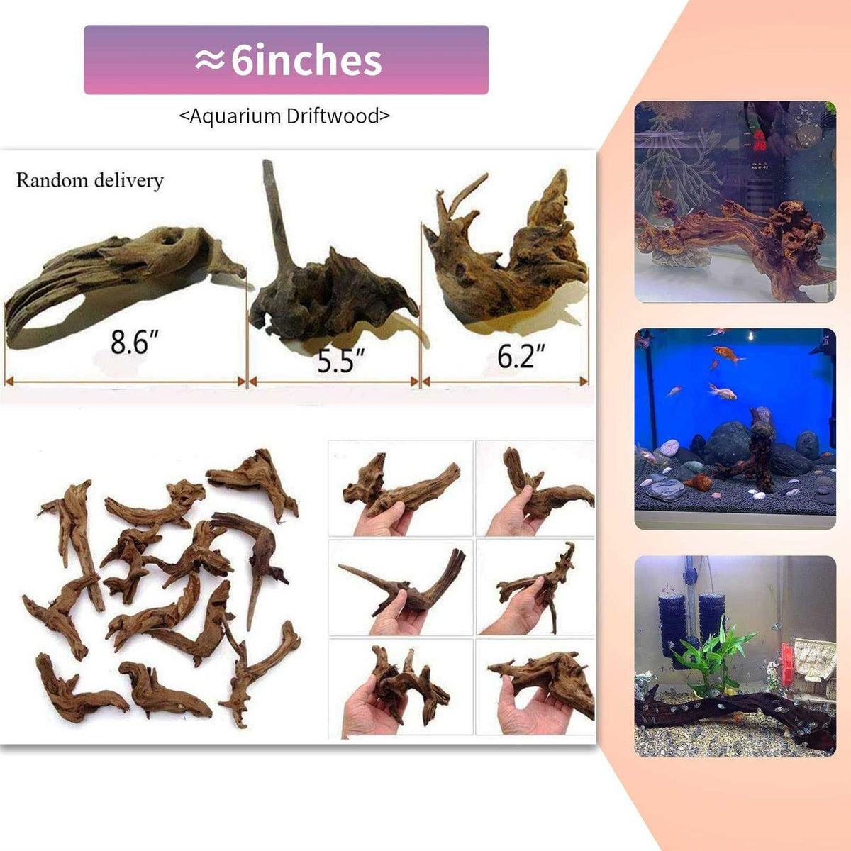 5Pcs Natural Aquarium Driftwood Branches Z827566