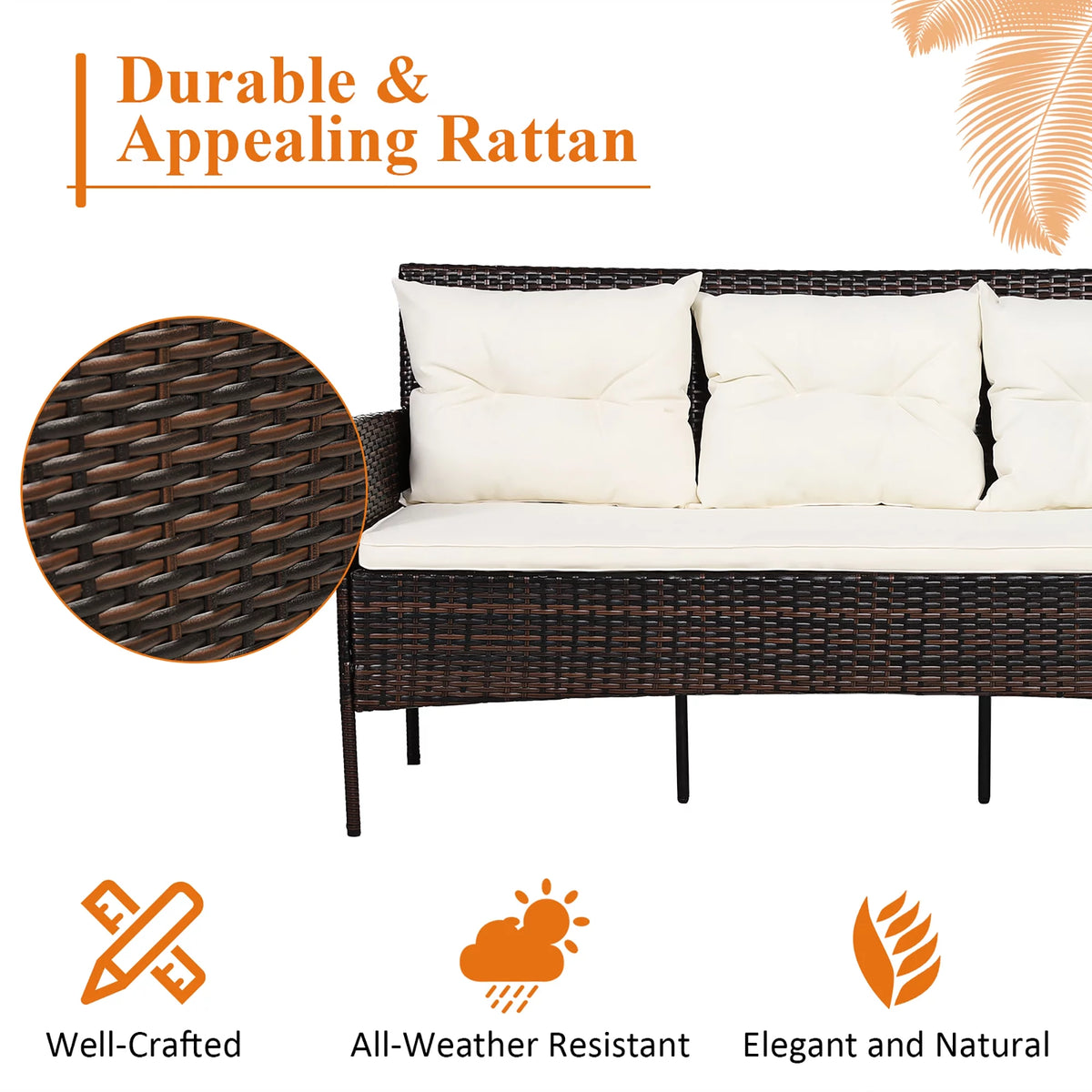 3 Pc Cushioned Patio Rattan Sofa Set G7951