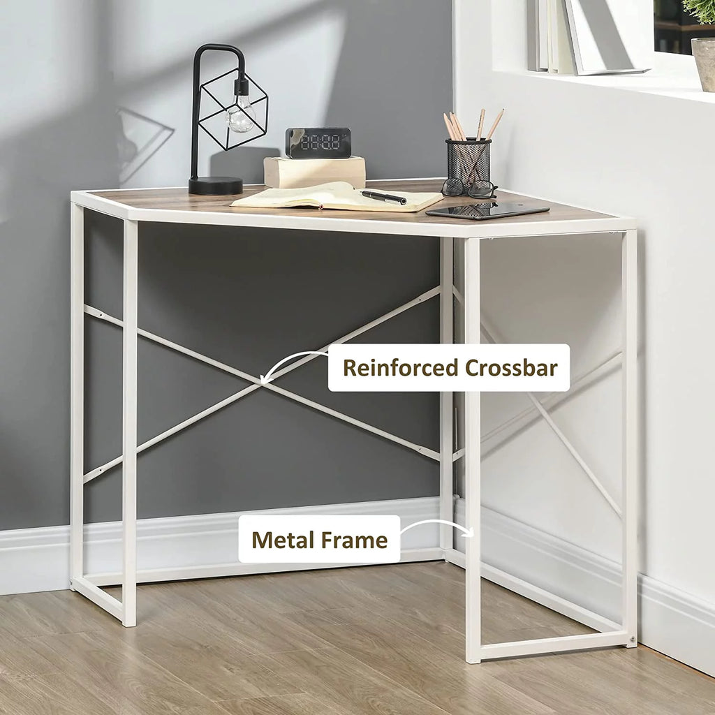 White Corner Computer Desk with Steel Frame T339