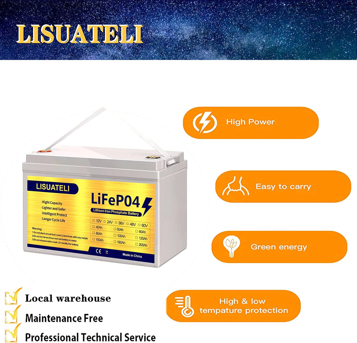 12V 100Ah Lifepo4 Lithium Battery Z4464