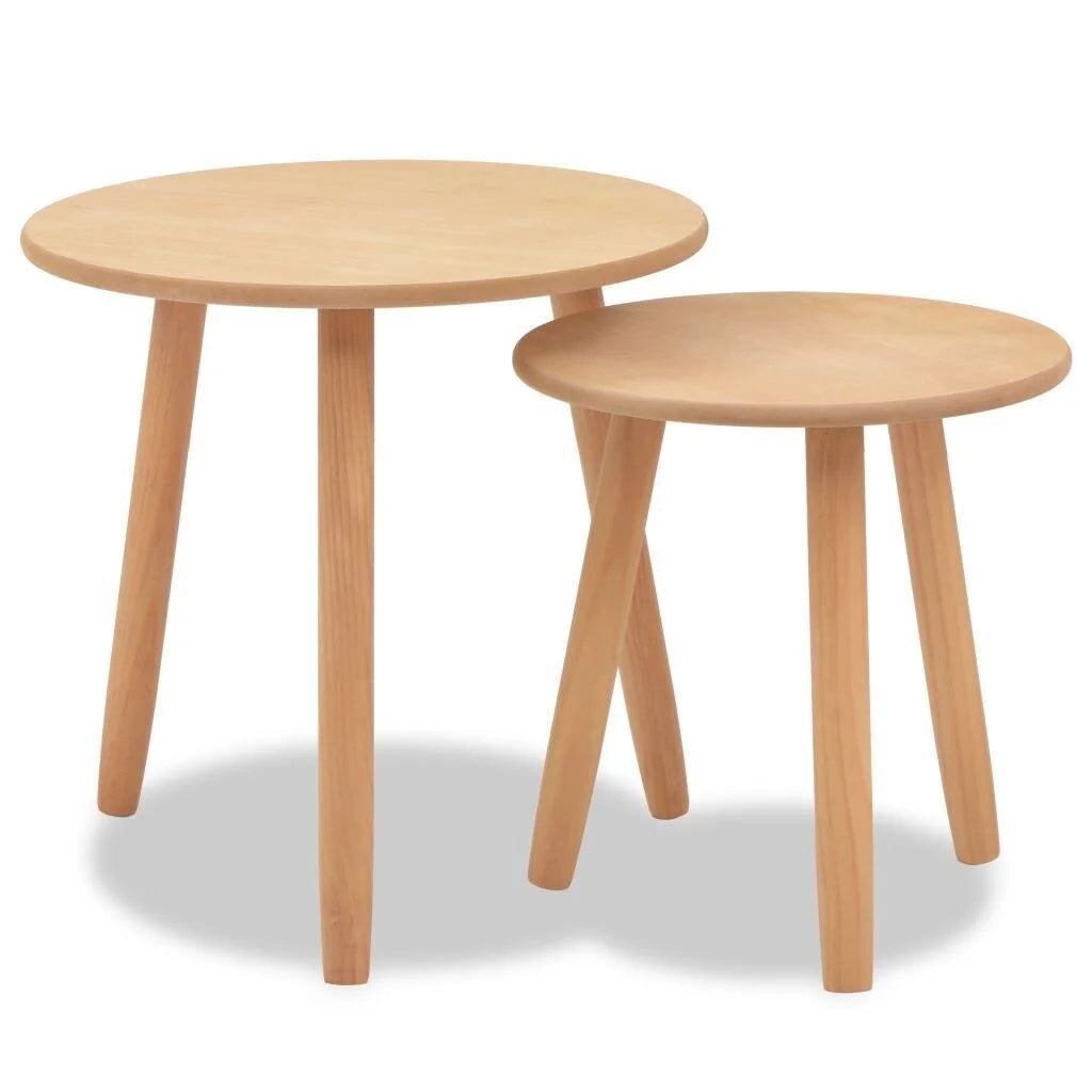 2 Pieces Small Round Solid Wood Side Table I1016