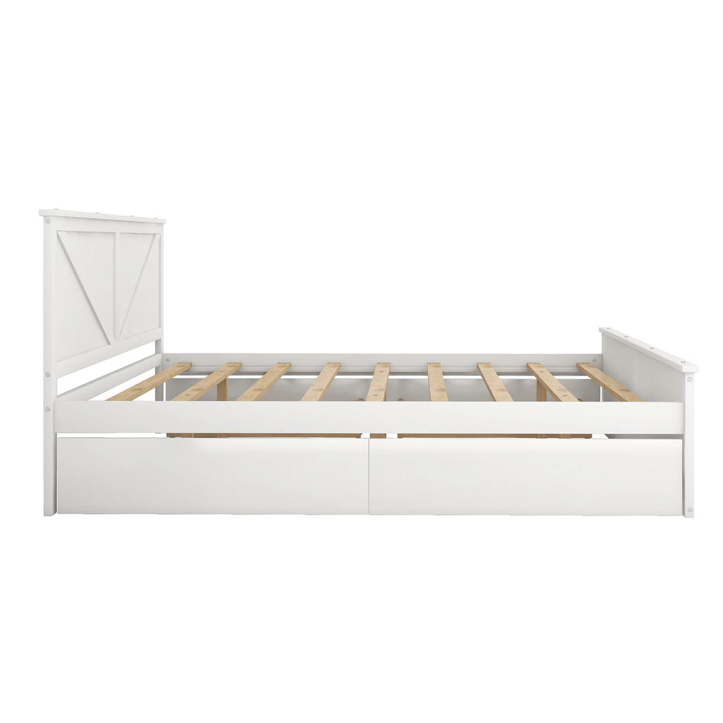 White King Size Wood Bed Frame with Storage Drawers B45872
