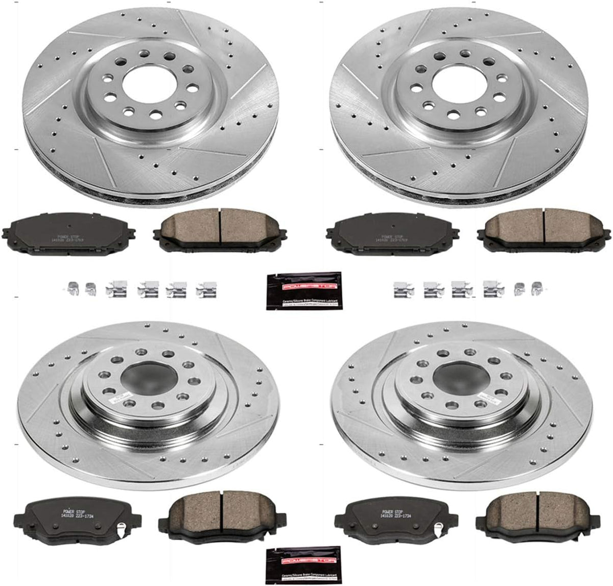 Front and Rear Carbon Fiber Brake Pads with Drilled & Slotted Brake Rotors Kit L115