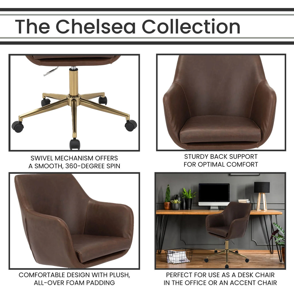 Tufted Office Chair in Faux Brown Leather with Wheels N682963