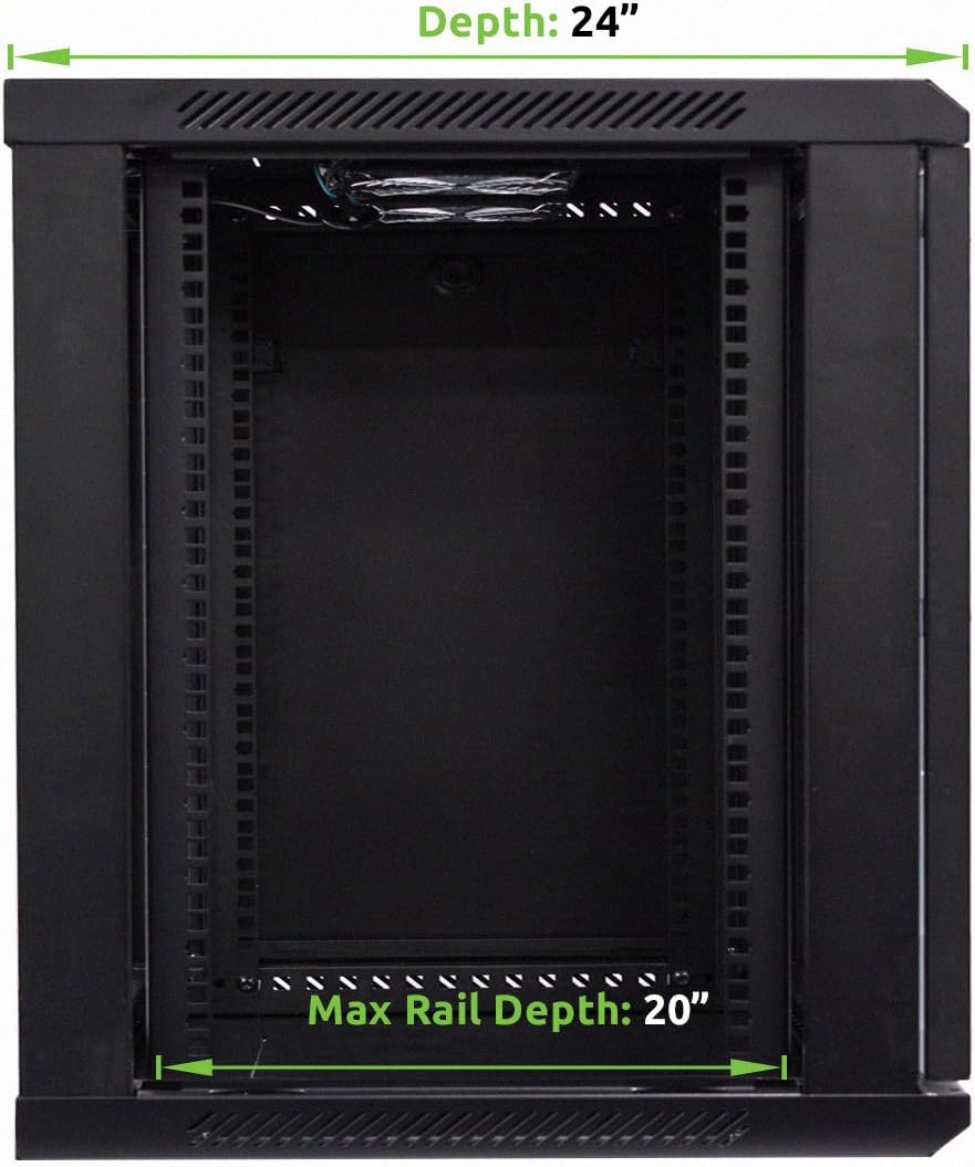 12U Wallmount Cabinet Enclosure 19-Inch Server Network Rack with Locking Glass Door Black T619