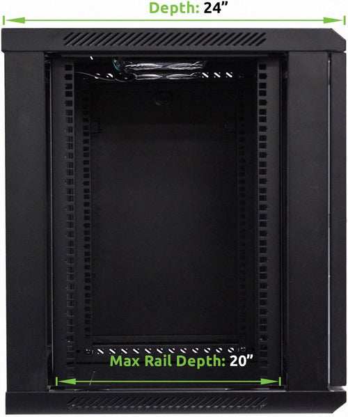 12U Wallmount Cabinet Enclosure 19-Inch Server Network Rack with Locking Glass Door Black T619