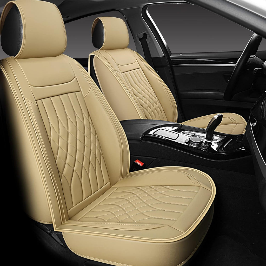 Black Leather Car Seat Covers 2 PCS Front I4961