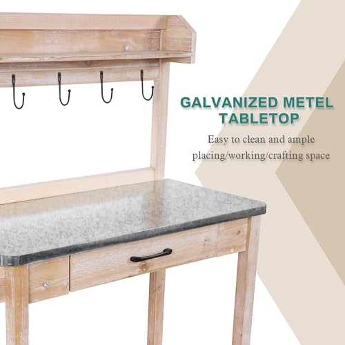 Outdoor Potting Bench Table with Storage Drawer and Removable Shelf Rack Q10160