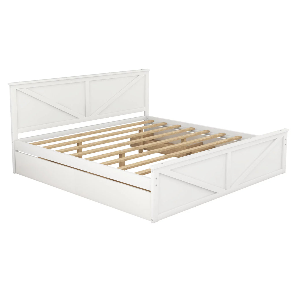White King Size Wood Bed Frame with Storage Drawers B45872