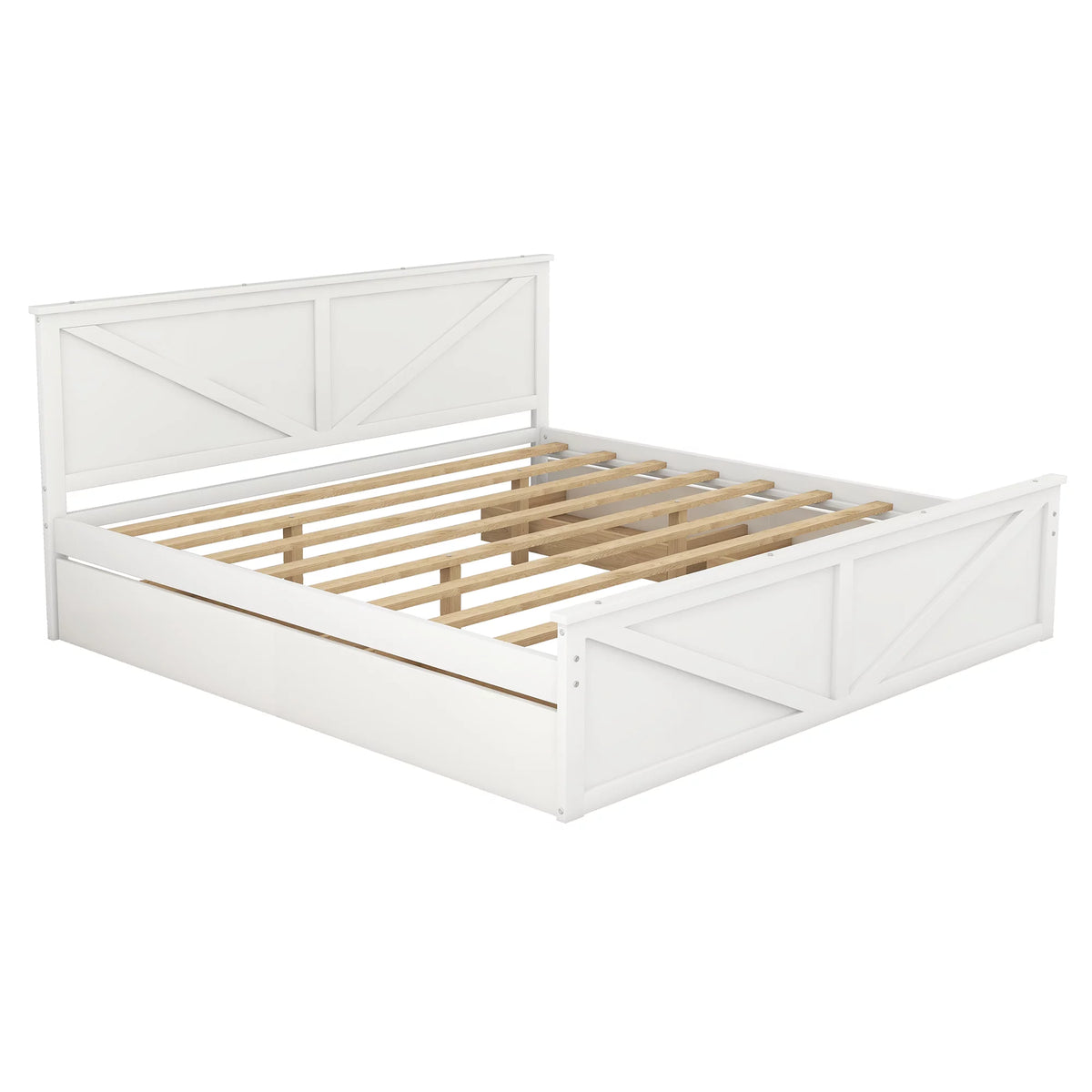 White King Size Wood Bed Frame with Storage Drawers B45872