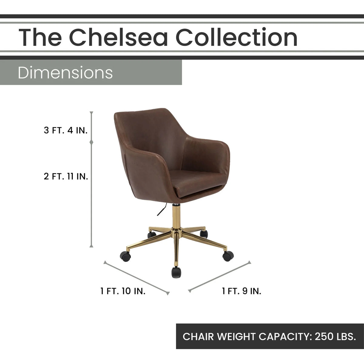 Tufted Office Chair in Faux Brown Leather with Wheels N682963
