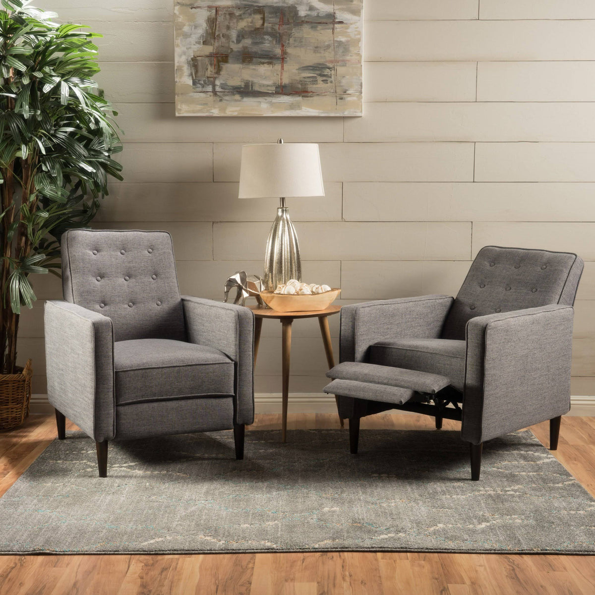 Fabric Recliner Set of 2 Light Grey Tweed J202116