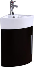 White Vitreous China Wall Mount Vanity Sink with Dark Oak Cabinet and Chrome Faucet H52885