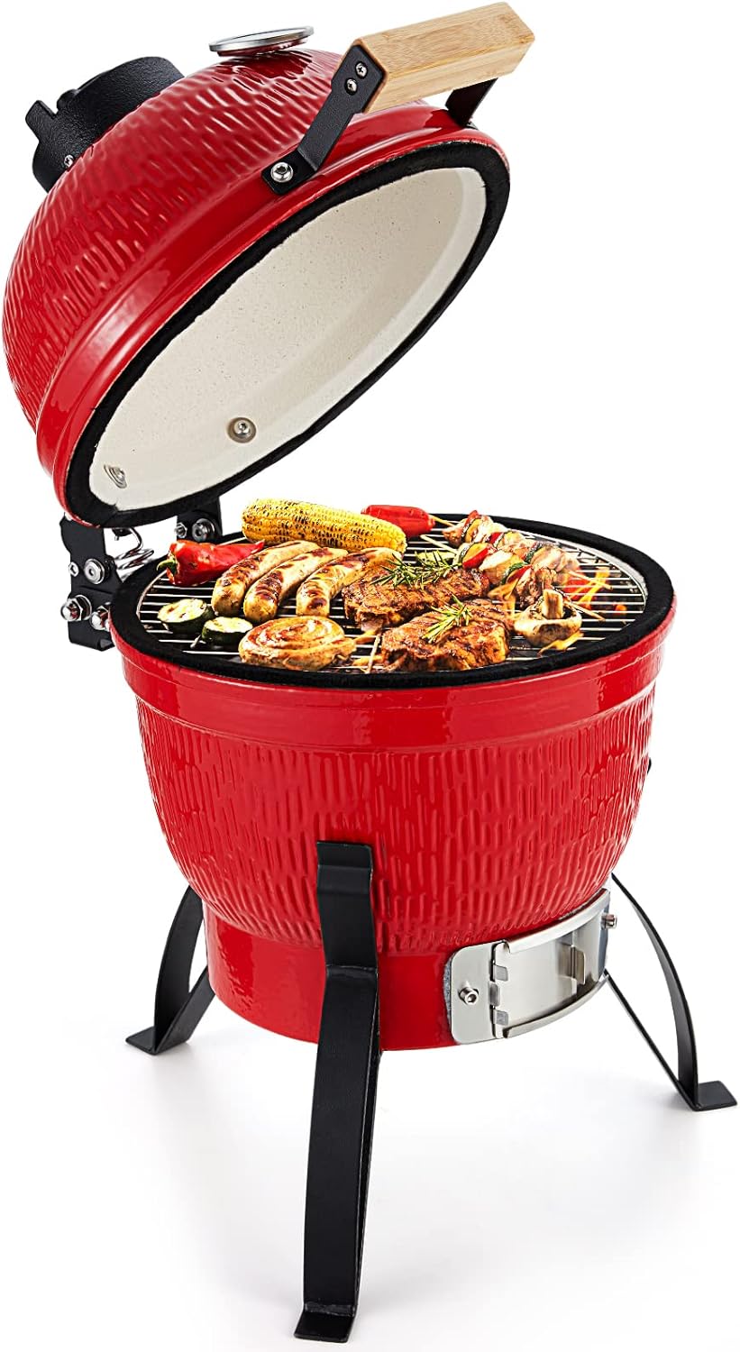13 Inch Ceramic Charcoal Kamado Grill, Black Z2089