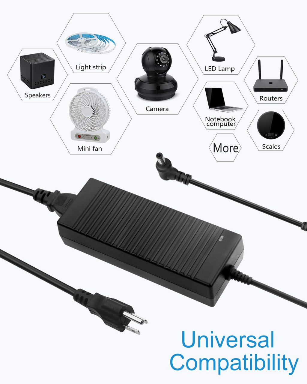 12V 10A Power Supply Adapter 120W Converter 5.5x2.5mm Plug Pack of 5 V93347