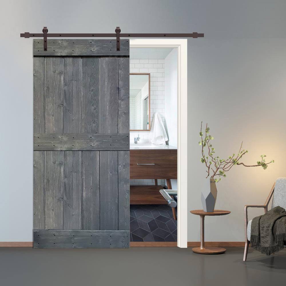 Gray Stained 2 Panel Barn Door with Sliding Hardware I827