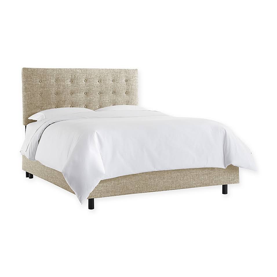 Beige Queen Button Bed in Linen B303562