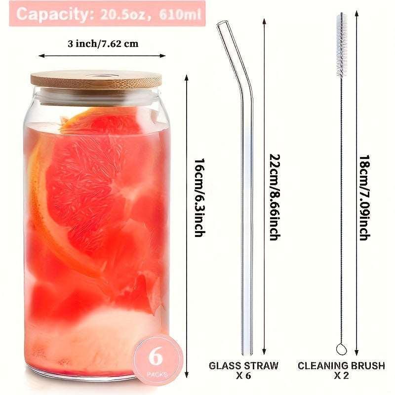 16oz Can Shaped Drinking Glasses with Bamboo Lids and Glass Straws K502