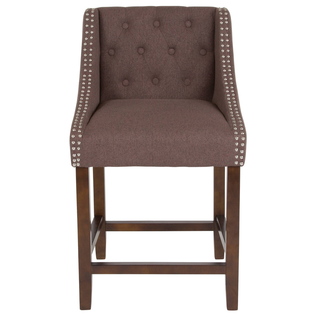 Tufted Walnut Counter Height Stool with Nail Trim I11110