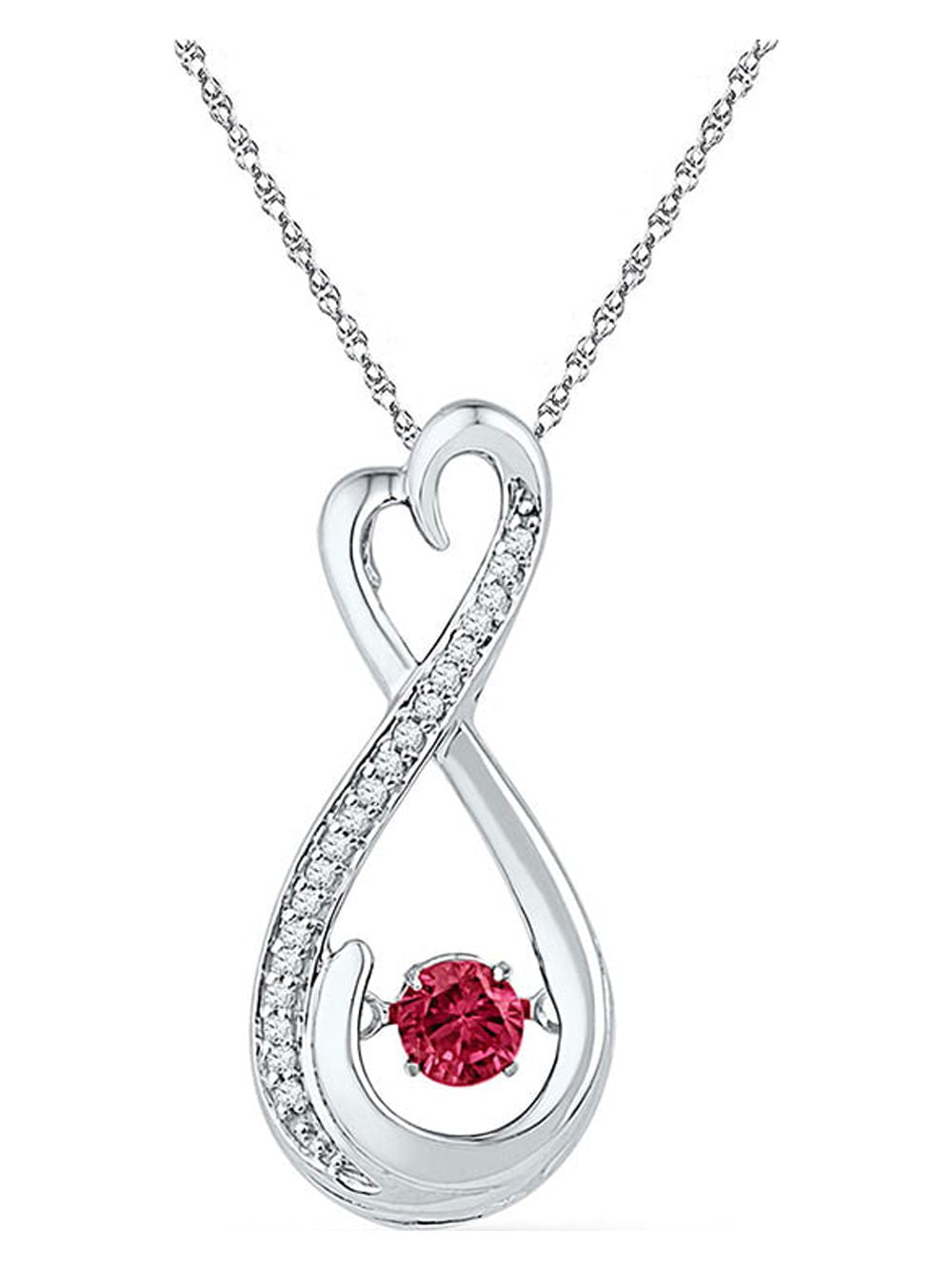 Sterling Silver Round Lab-Created Ruby Diamond Infinity Pendant 1/3 Cttw L467