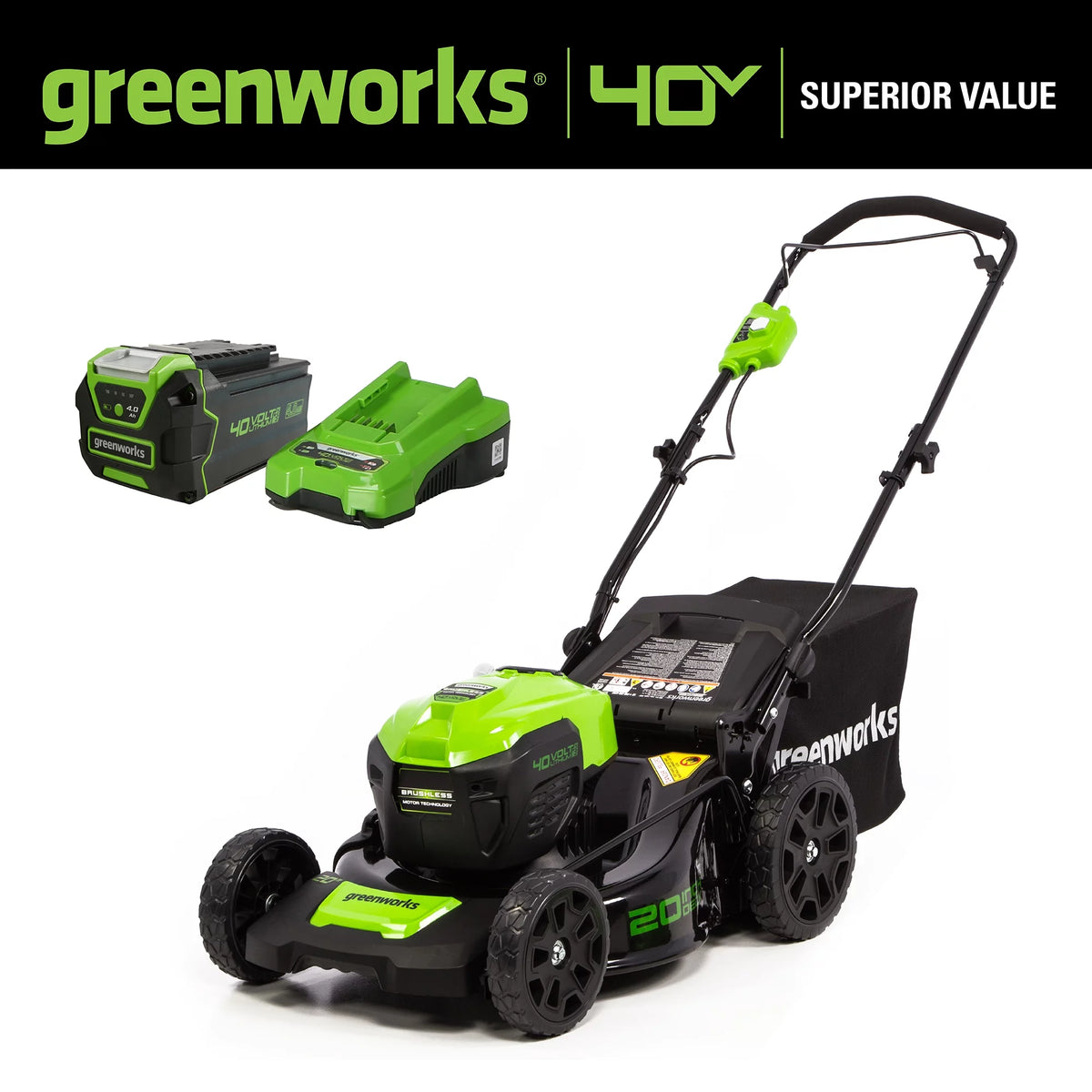 40V Brushless Push Lawn Mower with 4.0 Ah Battery & Quick Charger T5566