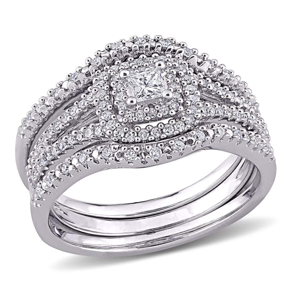 1/2 Carat Diamond Cluster Halo Bridal Set in Sterling Silver T951948